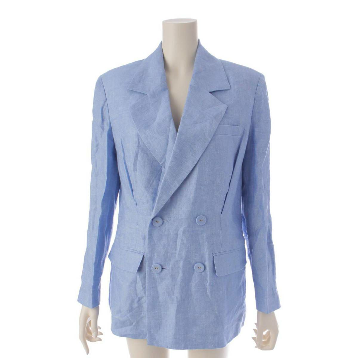 マイラン パッドショルダー リネン ダブルジャケット MY23SS-JK004 シーブルー F