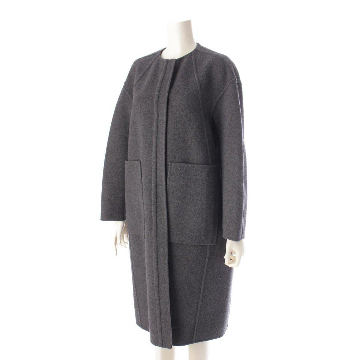 ドゥロワー DRAWER ウール リバーシブル ノーカラー コート 6525-299