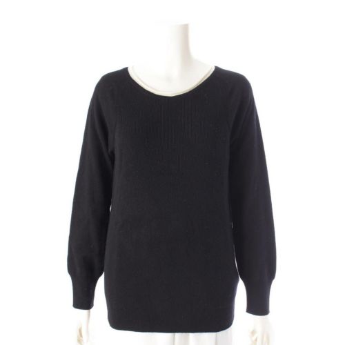 エルメス クルーネック カシミヤ100% 長袖 ニット セーター ブラック×ホワイト 34