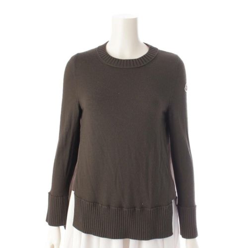 モンクレール Moncler 17年 ヴァージンウール ナイロン切替 ニット セーター トップス カーキ S