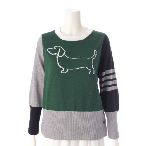 トムブラウン Thom Browne HECTOR ファンミックス ウール ニット セーター MKA486F カーキグリーン×グレー 00