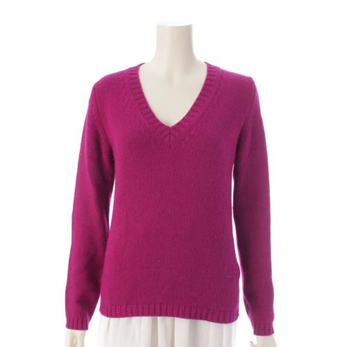 モンクレール Moncler 加工済みMAGLIONE ウール カシミヤ混 Vネックニット セーター ロゴワッペン パープル S