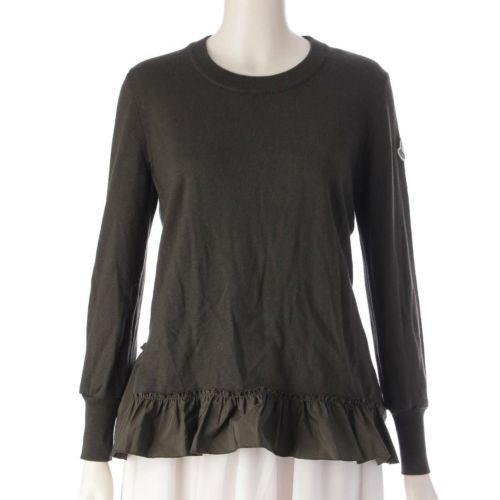 モンクレール Moncler 20年 GIROCOLLO ヴァージンウール フリル ニット セーター カーキ S