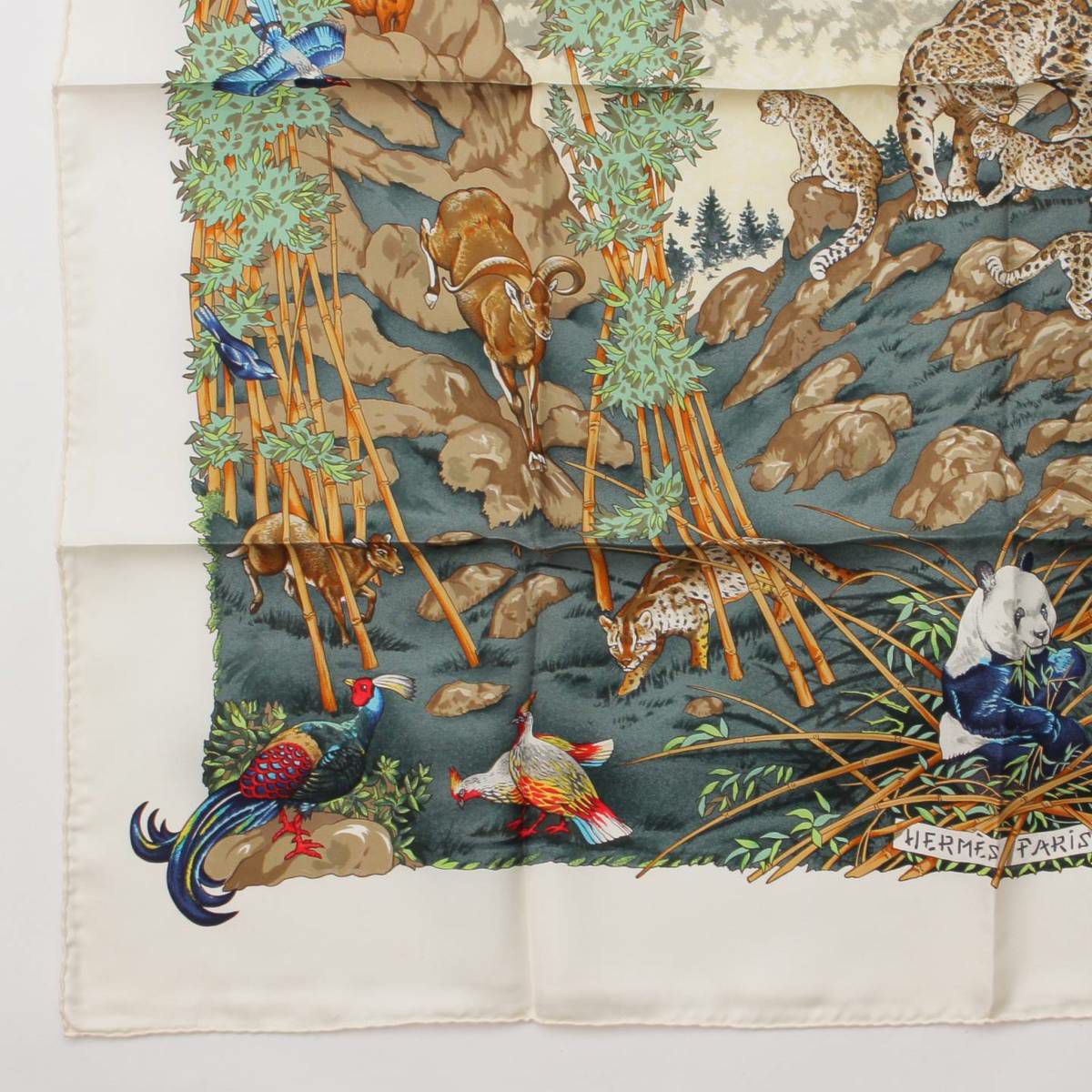 エルメス カレ90 SICHUAN 四川省 シルクスカーフ ホワイト×マルチ  