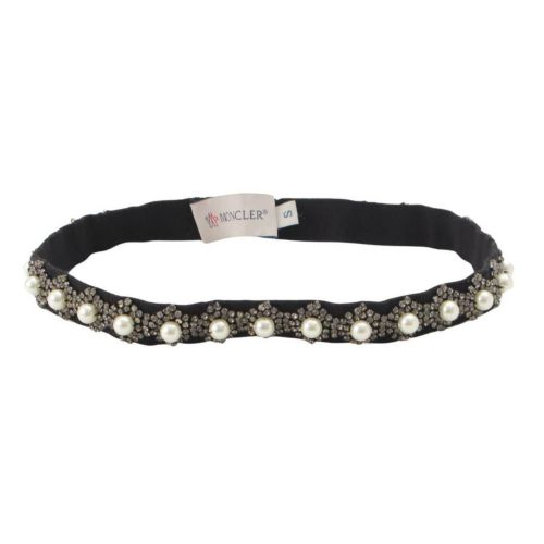 モンクレール Moncler フェイクパール×ラインストーン×ファブリック ヘアバンド ブラック S