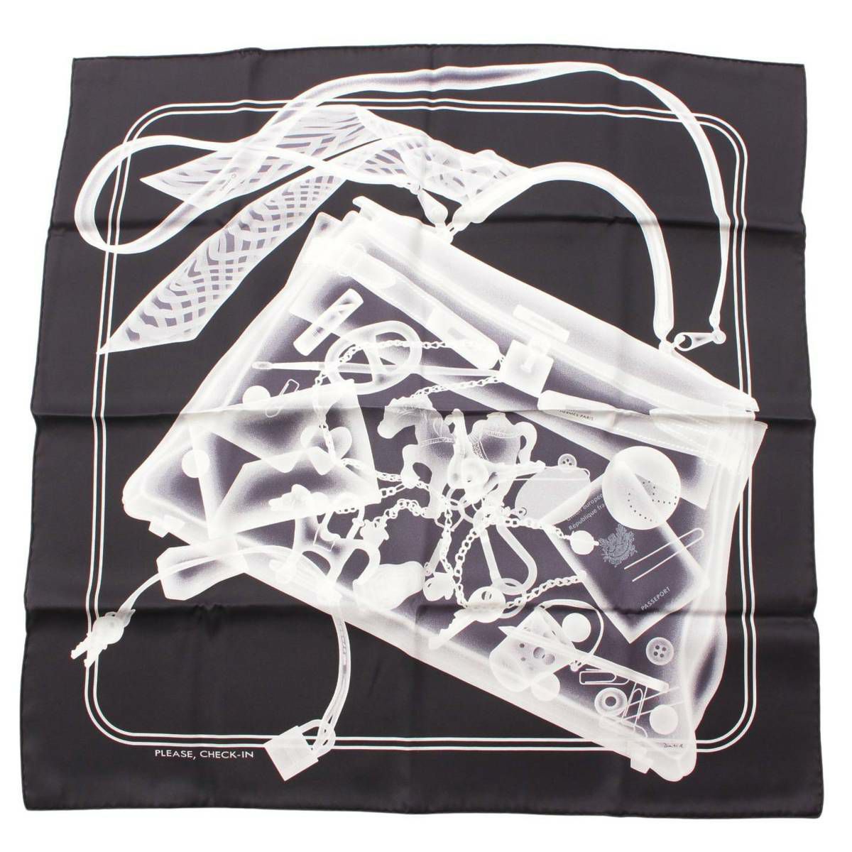 エルメス カレ70 シルク スカーフ PLEASE CHECK-IN プリーズチェック