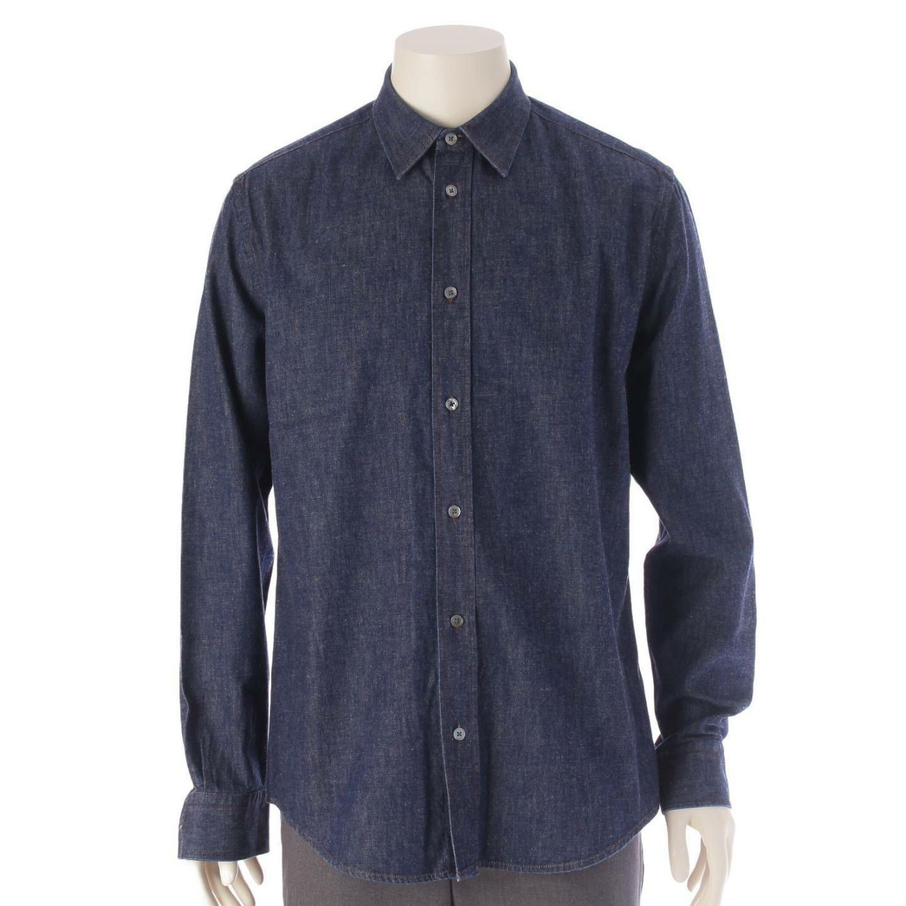 エルメスデニムシャツ エルメス メンズ デニムシャツ オレンジステッチ トップス 濃紺