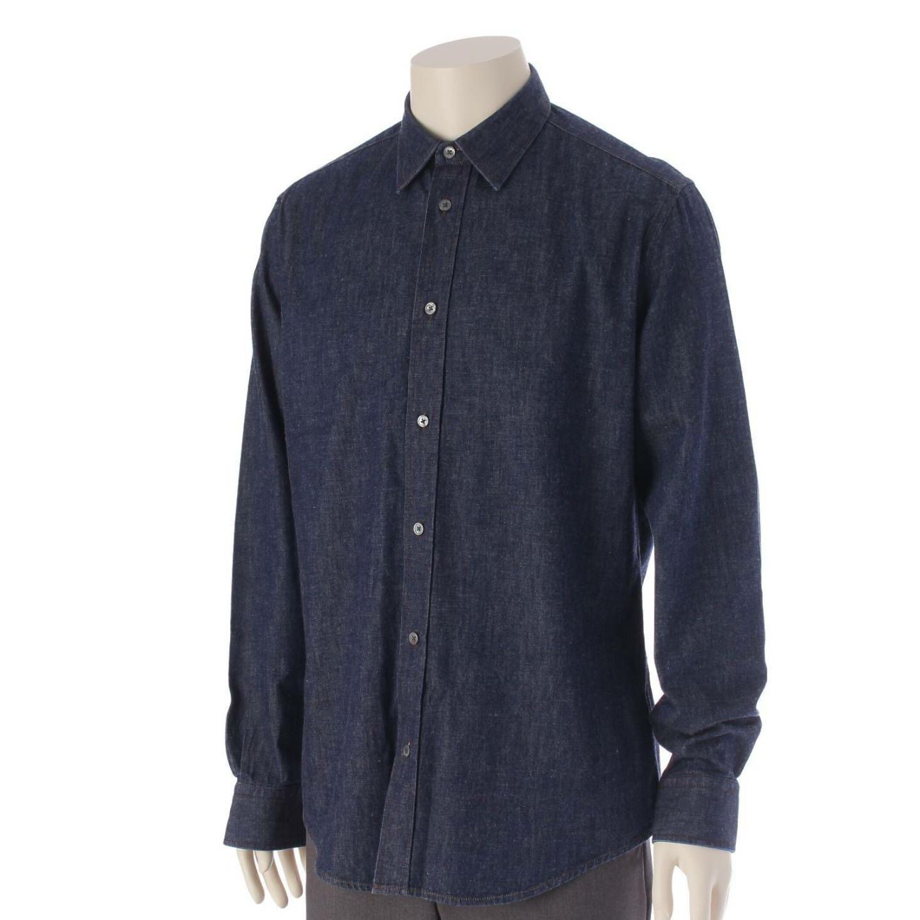 エルメス メンズ デニムシャツ オレンジステッチ トップス 濃紺