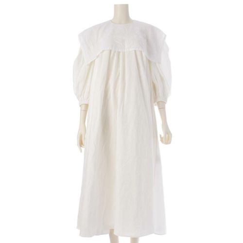 レナータブレナ レース装飾 パフスリーブ コットン ロングワンピース ホワイト S