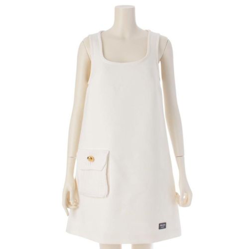 プラダ 23年 ナッテ ニットポケット ノースリーブ ミニドレス ワンピース ホワイト 40