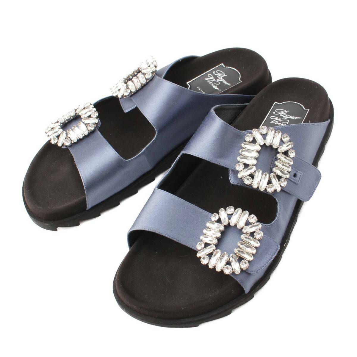【Roger Vivier】直営店 ストラスバックル フラットサンダル Roger Vivier】直営店 ストラスバックル フラットサンダル