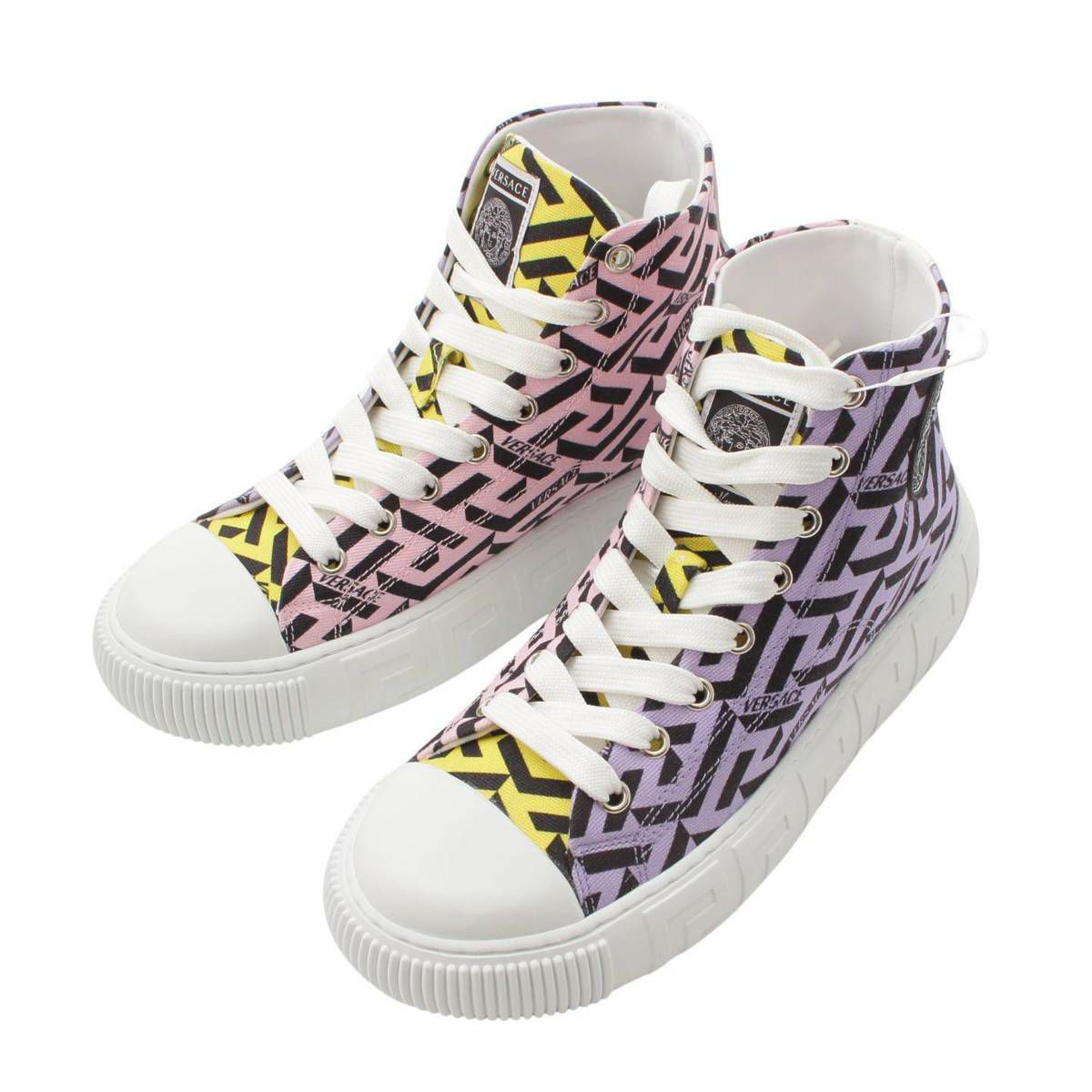 ヴェルサーチェ Versace ラ グレカ シグネチャー La Greca キャンバス ハイカット スニーカー マルチカラー 36