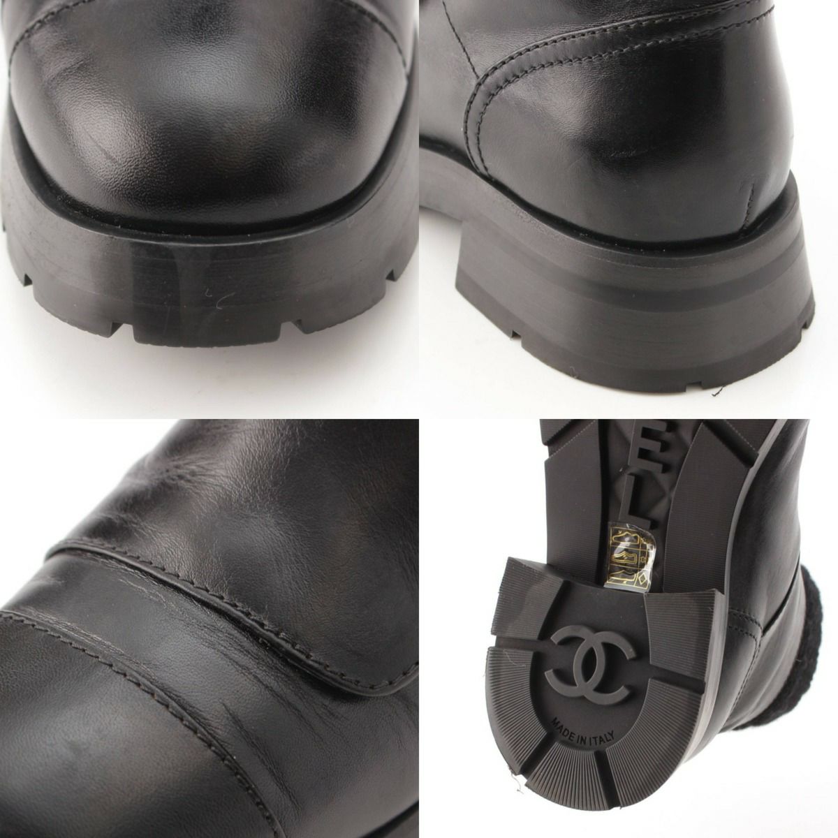 美品✨ CHANEL ターンロック ココマーク レザー ショートブーツ シャネル 23K ターンロックココマーク レザー ニット ショートブーツ