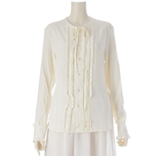 セリーヌ 24SS シルククレープ フリル ロミーシャツ ブラウス 2C90A008D.01AV アイボリー 38