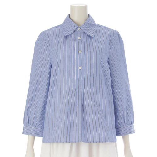 プラダ 24SS ストライプ コットンプルオーバーシャツ P438H S000 15ER ブルー×ネイビー 40