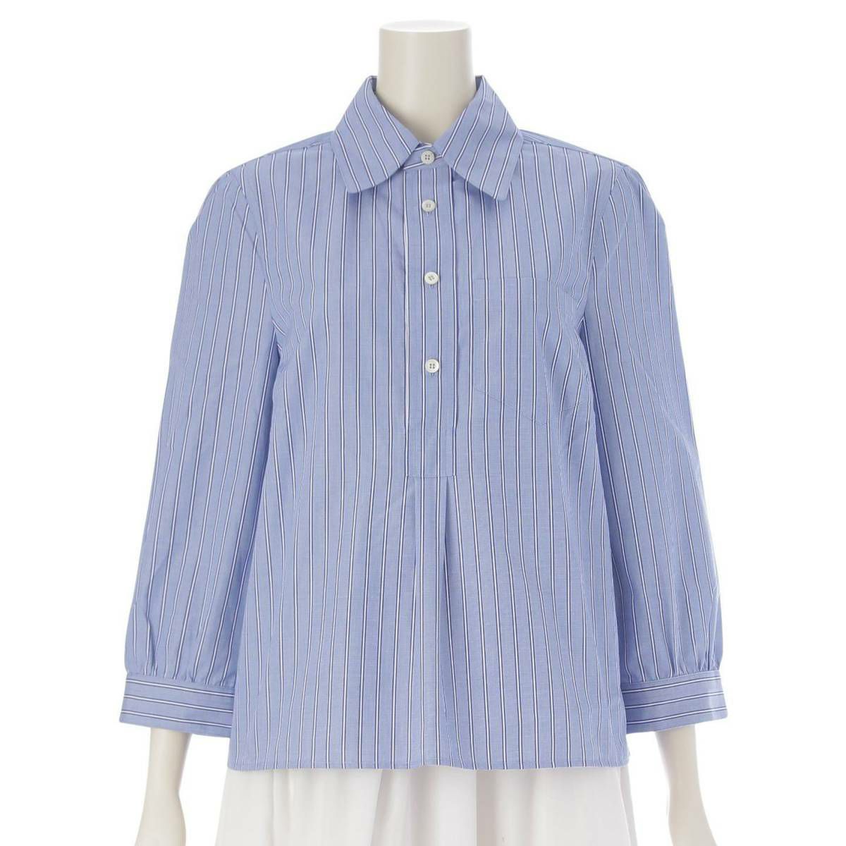 プラダ 24SS ストライプ コットンプルオーバーシャツ P438H S000 15ER ブルー×ネイビー 40