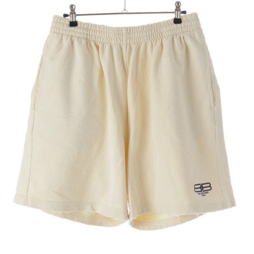 バレンシアガ 23AW メンズ BB PARIS ICON ロゴ ダメージ加工 ショートパンツ 676137 クリーム XS