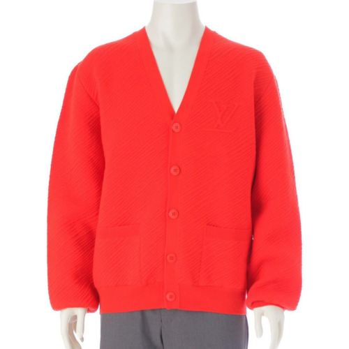 ルイヴィトン 24SS メンズ LVロゴ エピ ウール ニット Vネック ーディガン 1AFALU レッド L