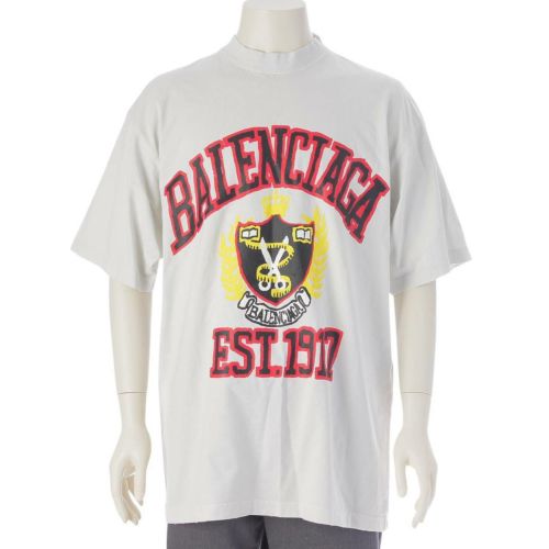 バレンシアガ メンズ 22SS プリント カレッジシャツ 半袖カットソー Tシャツ 739784 ホワイト S