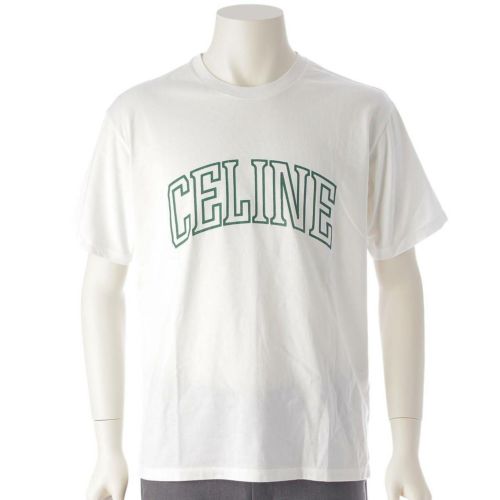 セリーヌ メンズ 23年 ロゴプリント コットン ルーズ 半袖Tシャツ 2X60L671Q ホワイト XS