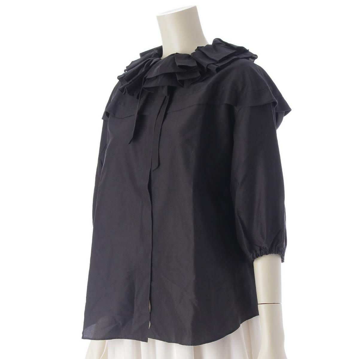 ドゥロワー DRAWER フリルギャザー リボン ブラウス コットンシルク