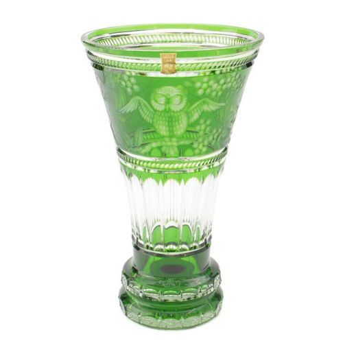 マイセン Meissen フクロウ Rolf Heyer ロルフ ハイヤー作 色被せ花瓶 OWL/703/36G グリーン 35cm