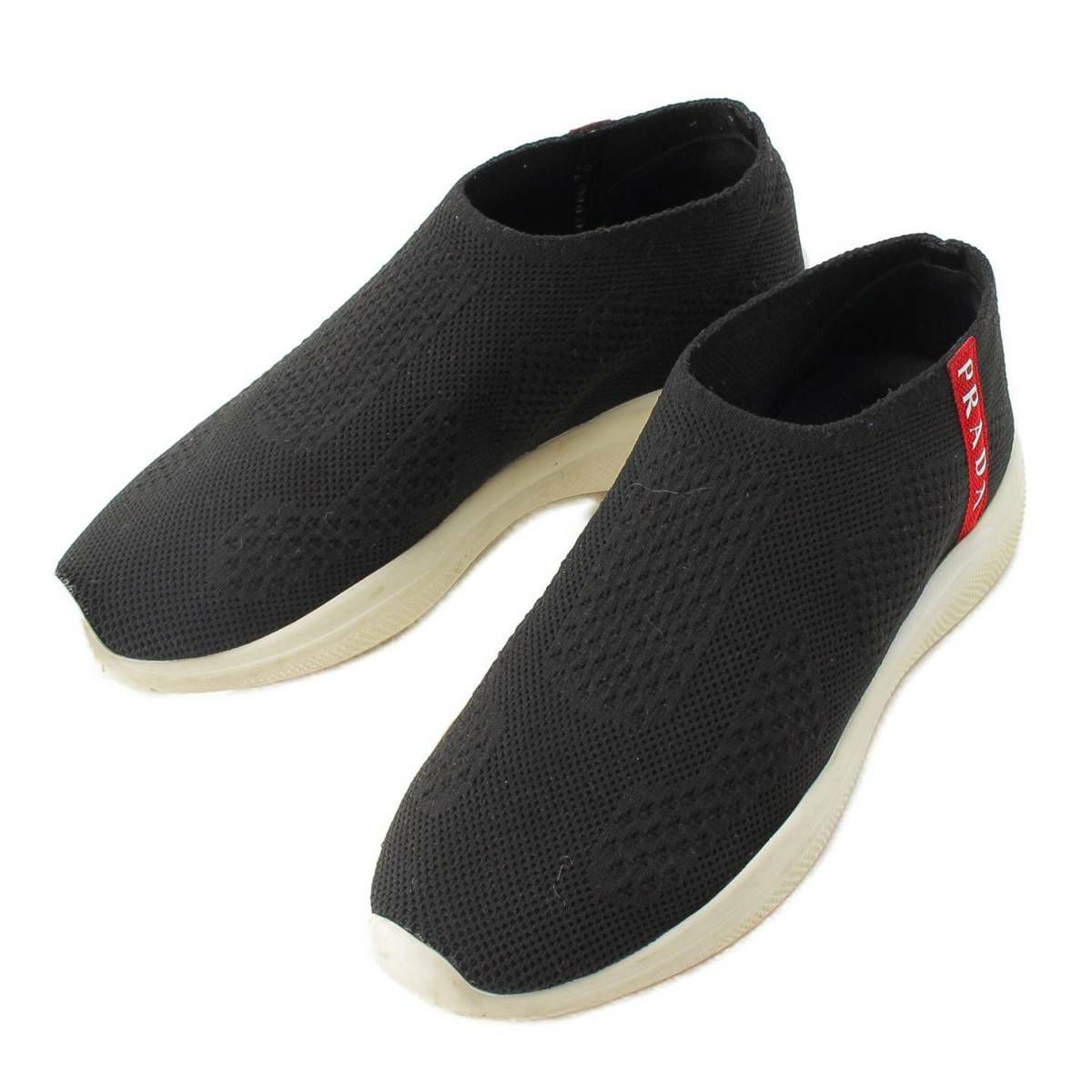 未使用級✨PRADA ソックススニーカー スリッポン 黒 サイドロゴ 35.5