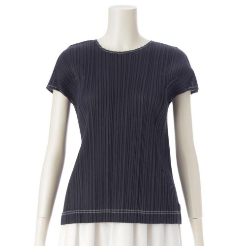 プリーツプリーズ イッセイミヤケ PLEATS PLEASE ISSEY ラミー デニム ステッチ トップス カットソー PP21-JK211 ネイビー×ホワイト 3
