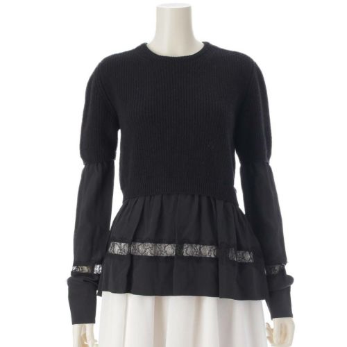 ヌメロ ヴェントゥーノ N21 ニットドッキング ペプラム チュニック レース トップス ブラック 40