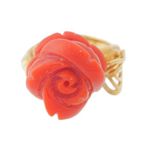 ディオール DIOR サンゴ リング プレ カトラン 薔薇 ローズ 指輪 Au750YG K18 レッド 14号 12.1g