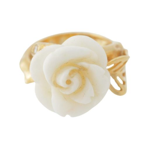 ディオール DIOR サンゴ リング プレ カトラン 薔薇 ローズ 指輪 Au750YG K18 ホワイト 14号 9.5g
