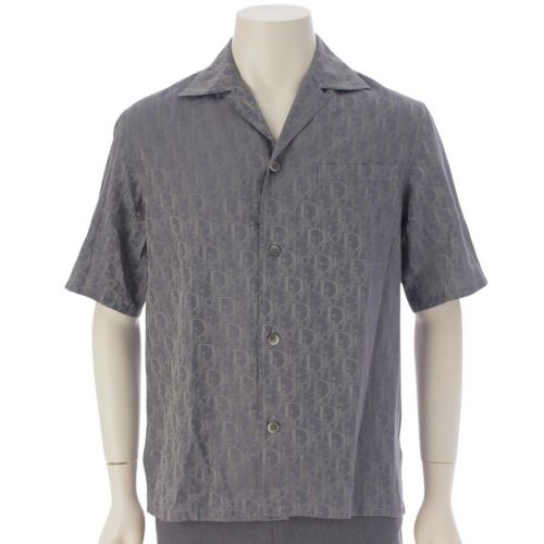 ディオール DIOR 21SS メンズ オブリーク コットン×シルク 半袖シャツ 113C519A5050 グレー 37