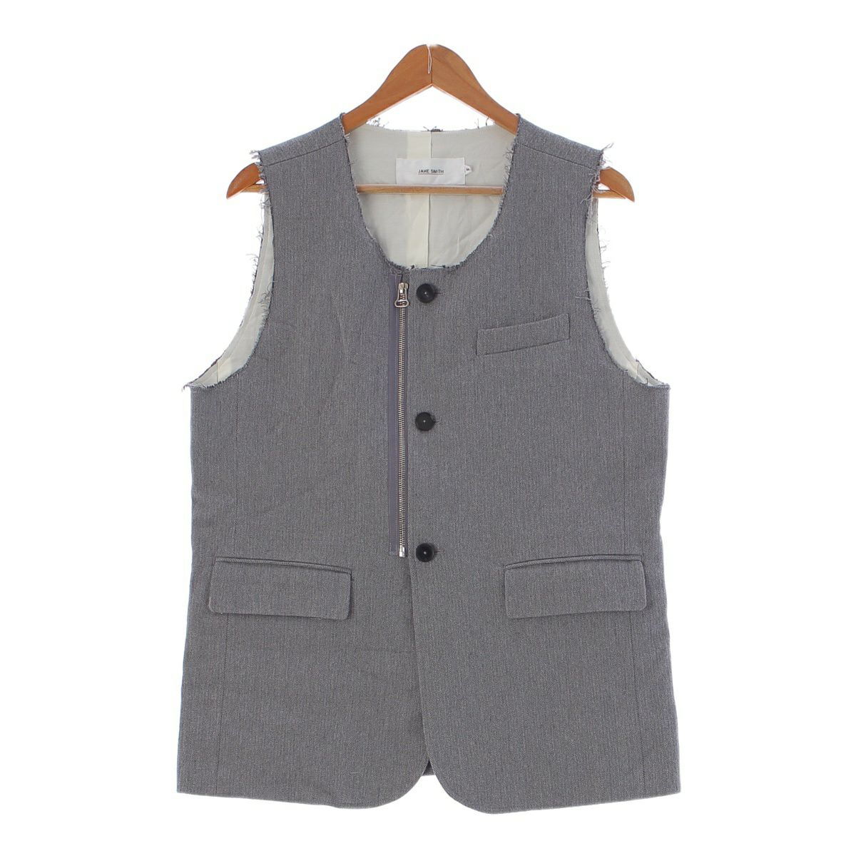 ジェーンスミス JANE SMITH 24SS リネン シルク ノースリーブ ダメージ加工 ベスト ジャケット 24SVE‐#232LCS グレー 38