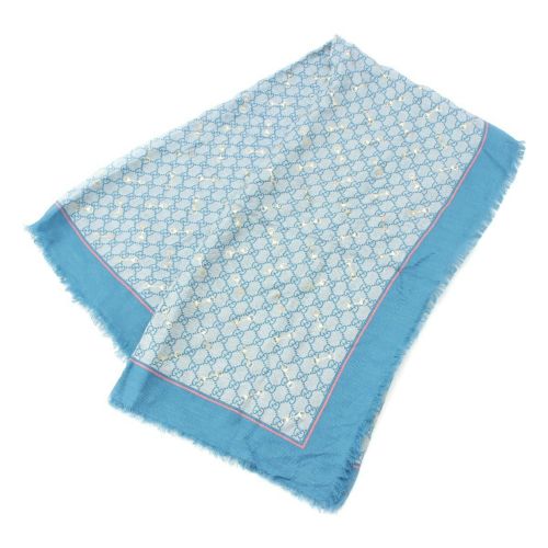 グッチ シルク GG柄 ホースビット フリンジ 大判 ストール スカーフ