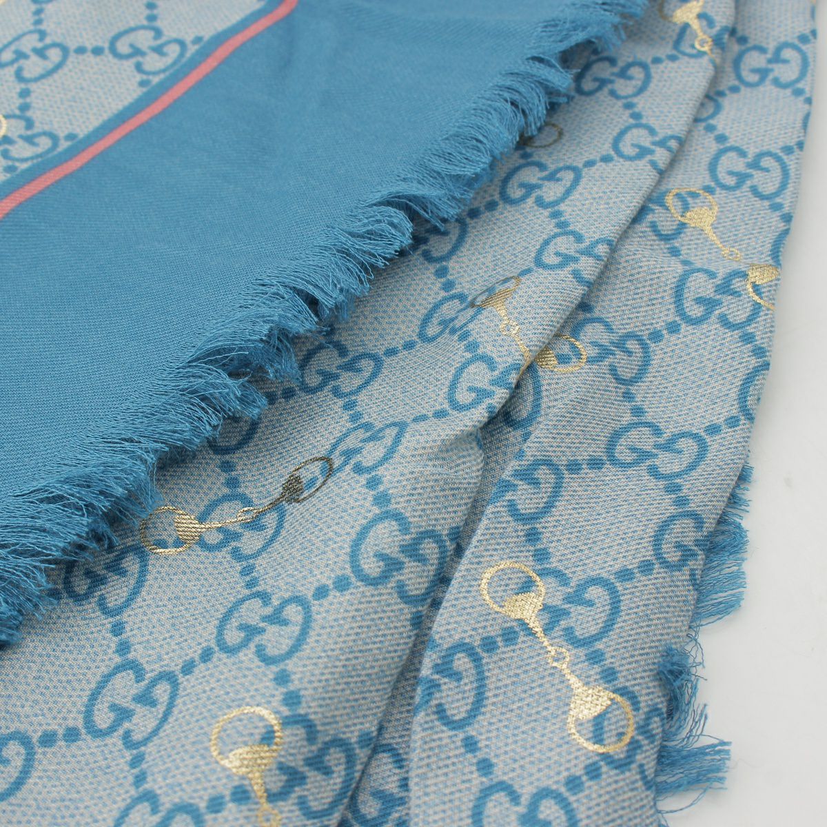 グッチ シルク GG柄 ホースビット フリンジ 大判 ストール スカーフ