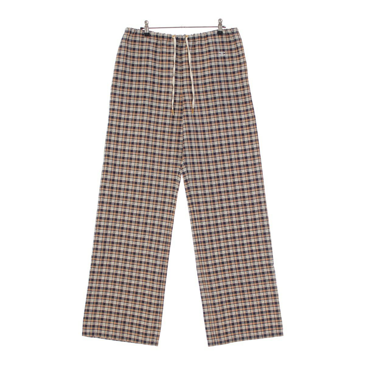 セリーヌ 24年 シルク トリオンフ チェック柄 ストレート パンツ スラックス 2P52A792X.07ZD ネイビー×ベージュ×クレ 36