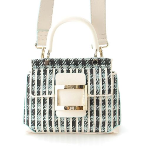 ロジェヴィヴィエ ツイード レザー 2WAY ショルダー ハンドバッグ ホワイト ブルー