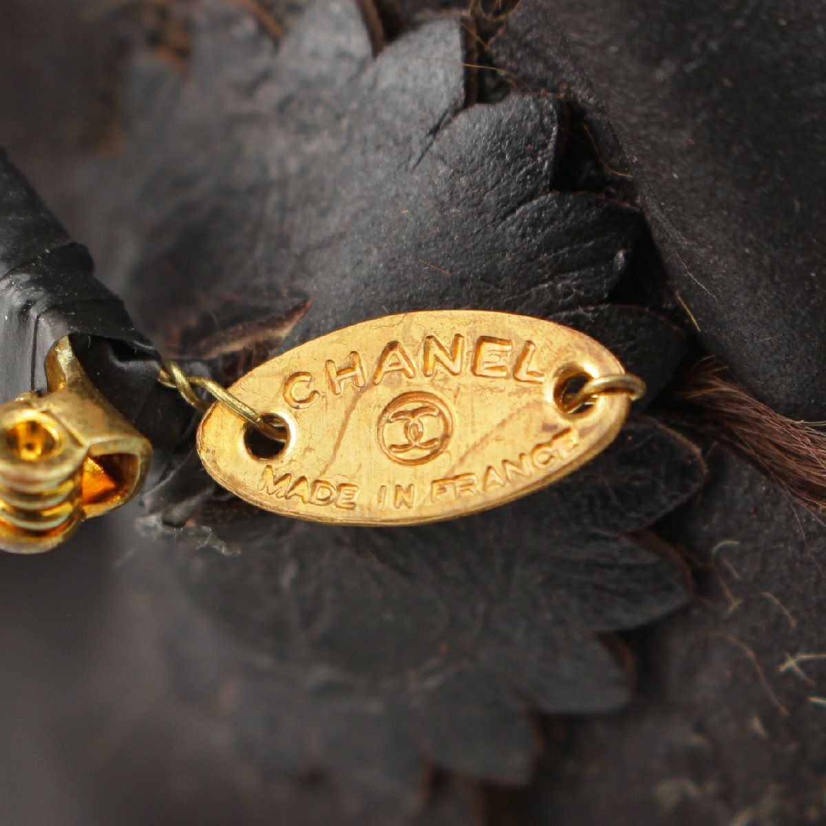 シャネル ファー カメリア ブローチ コサージュ ゴールド金具 ブラウン