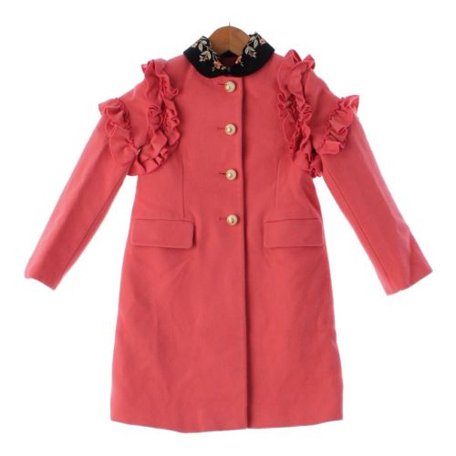 グッチ ウール インターロッキングG フェイクパール フリル 刺繍 コート 472246 ピンク 6