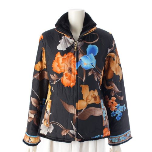 レオナール シルク 中綿 フラワー 花柄 ジャケット ショートコート アウター 0381410 ブラック系マルチカラー 11AR