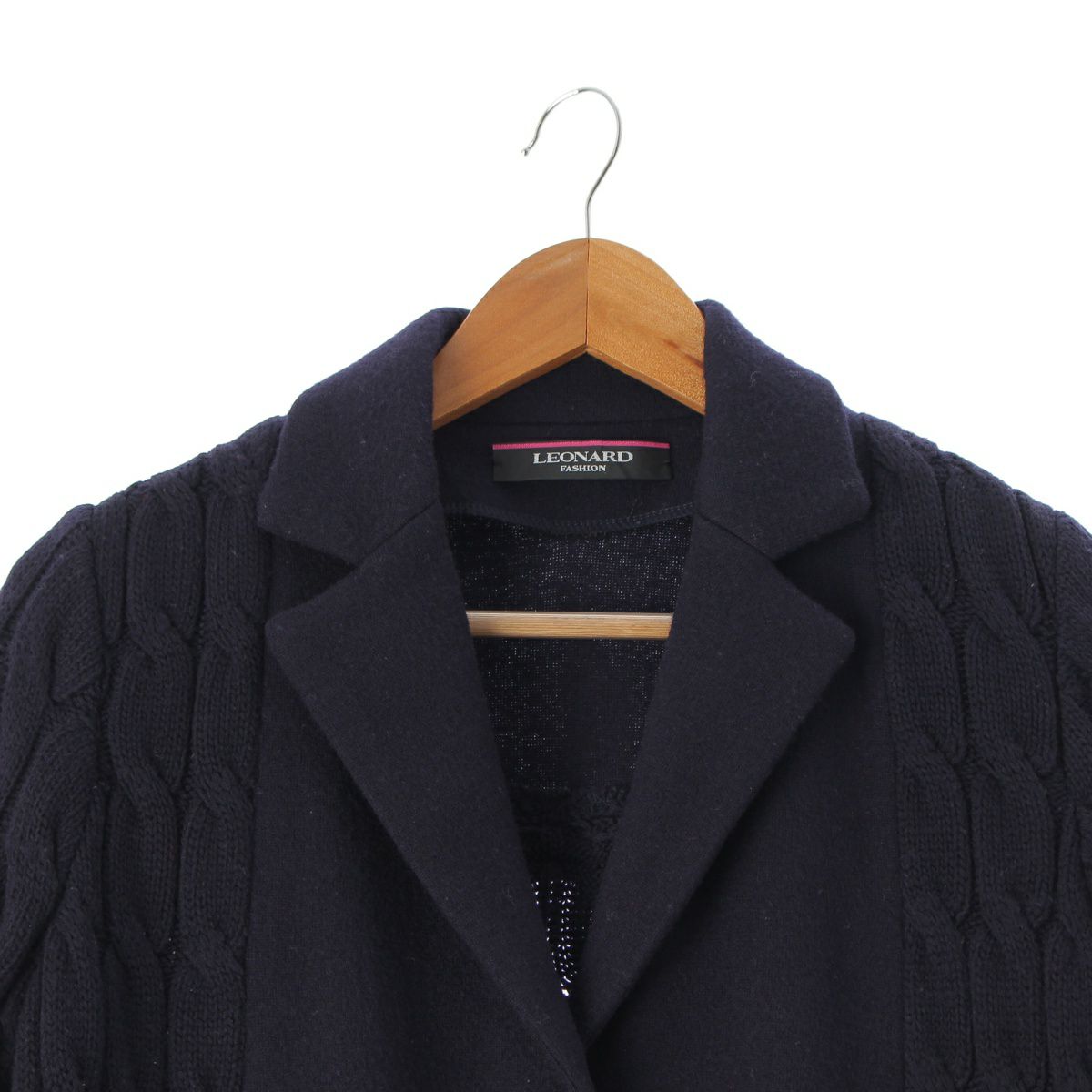 レオナール ウール ケーブルニット 切替 コート アウター 0327747