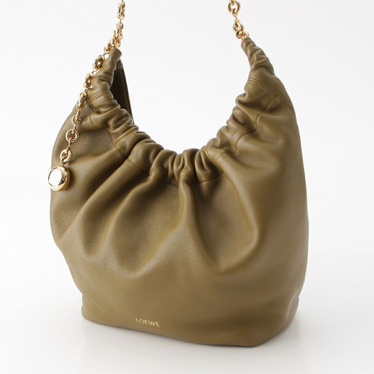 LOEWE】ロエベ レザーショルダーバッグ ブラウン×ゴールド金具 レザー 