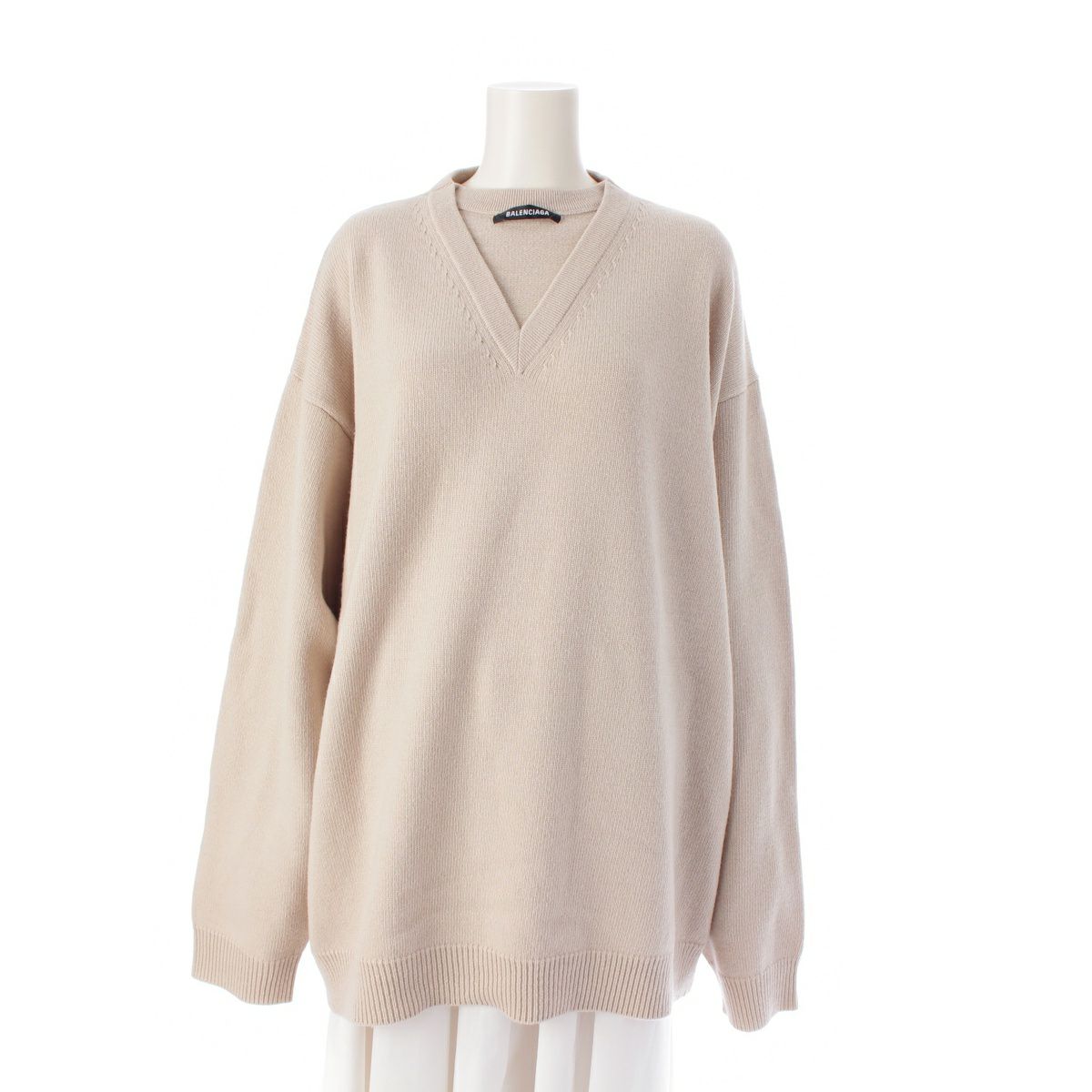 BALENCIAGA クリーム色 長袖セーター バレンシアガ ウール FLATGROUND ロゴ ダブルタグ 長袖ニット セーター