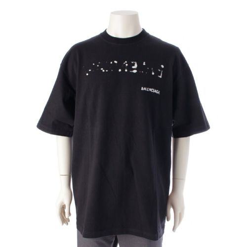 バレンシアガ コットン ロゴ オーバーサイズ 半袖Ｔシャツ トップス カットソー 641675 ブラック S