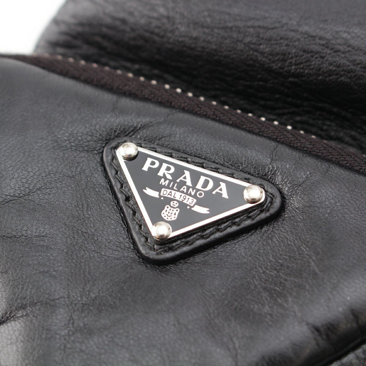 美品 PRADA Leather プラダ レザー手袋 本革 カシミヤライニング