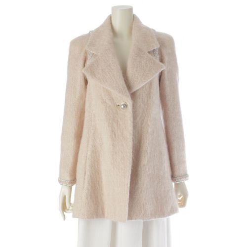 シャネル 17AW モヘア ウール ナイロン ココマーク 1B テーラードジャケット アウター P57583 ピンクベージュ 36