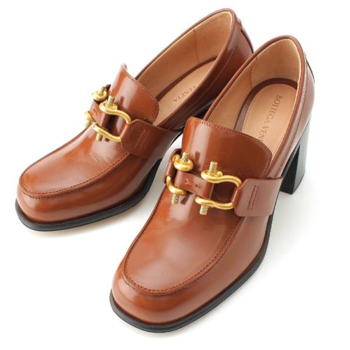 ボッテガヴェネタ ムッシュ レザー ヒール ローファー シューズ パンプス ブラウン 37