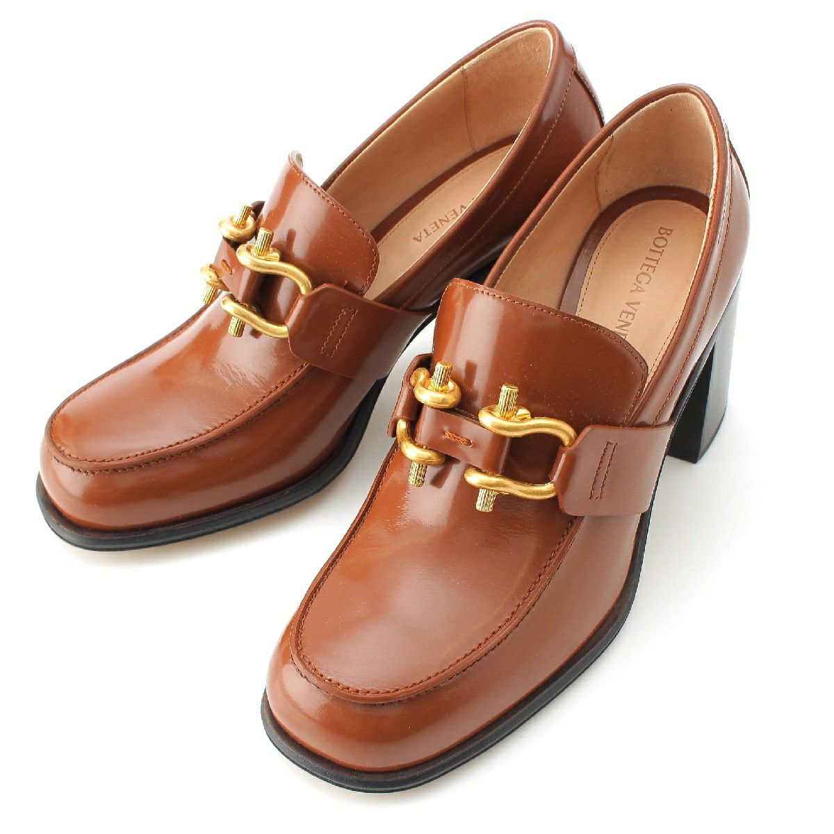 ボッテガヴェネタ ムッシュ レザー ヒール ローファー シューズ パンプス ブラウン 37