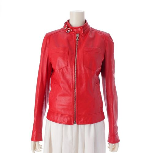 ドルチェアンドガッバーナ ラムレザー シングル ライダースジャケット アウター F9182L レッド シルバー金具 40