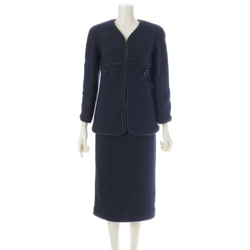 シャネル ウール ココマーク トリミング スカートセットアップ P52350 ネイビー 36